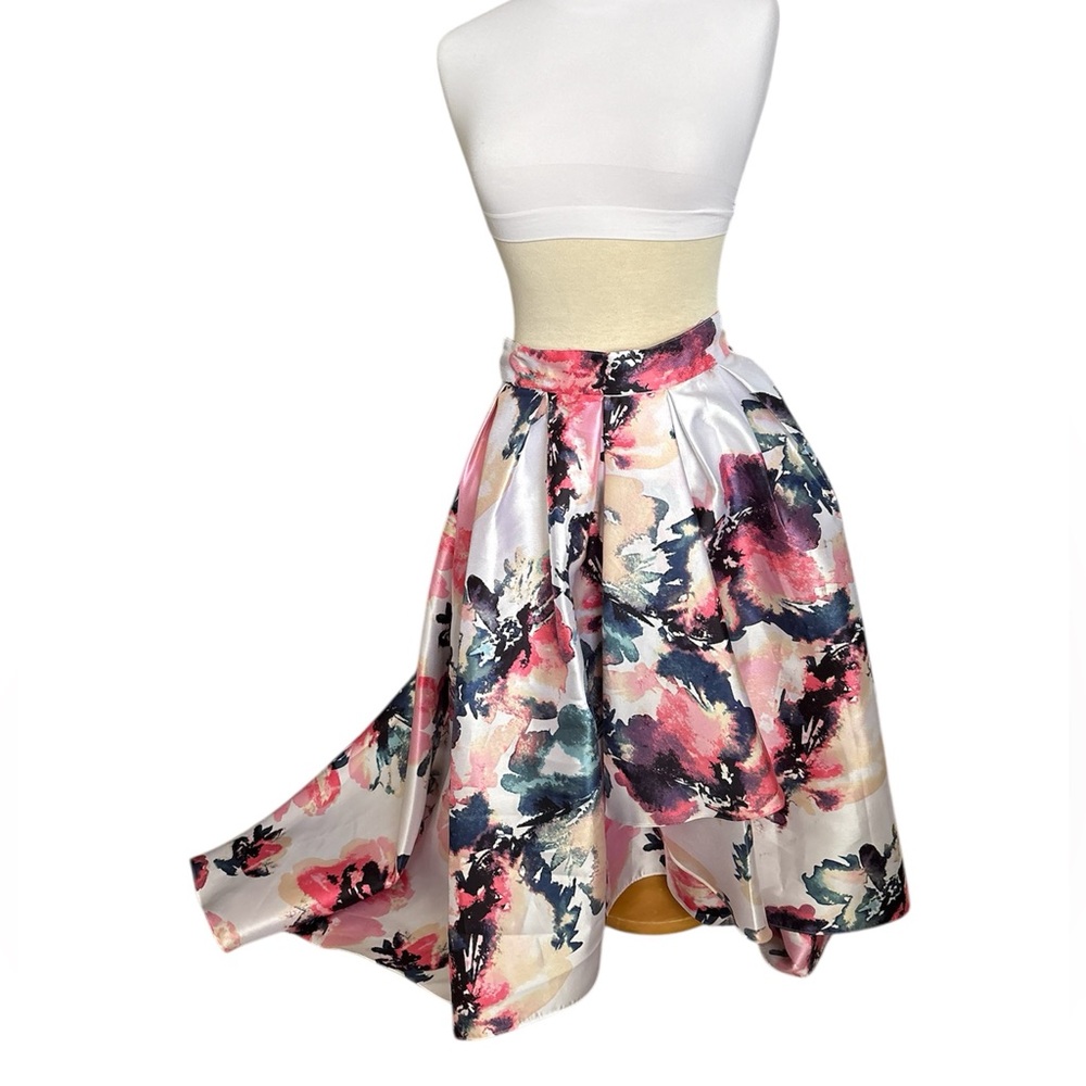 Floral High-Low A-line Skirt Size 16 Pleated Tie Waist Elegant Occasion